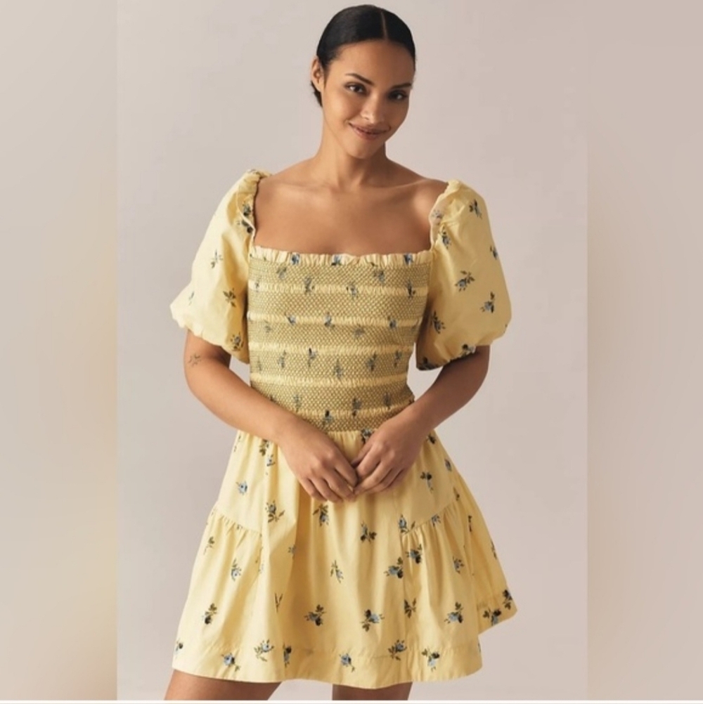 Anthropologie Yellow Floral Mini Dress